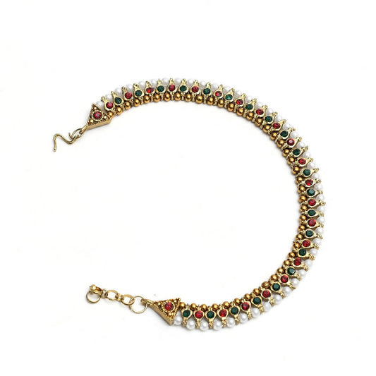 Mominos Fashion Kamal Johar Multi Kundan Anklets With Pearls | Swadesiicart