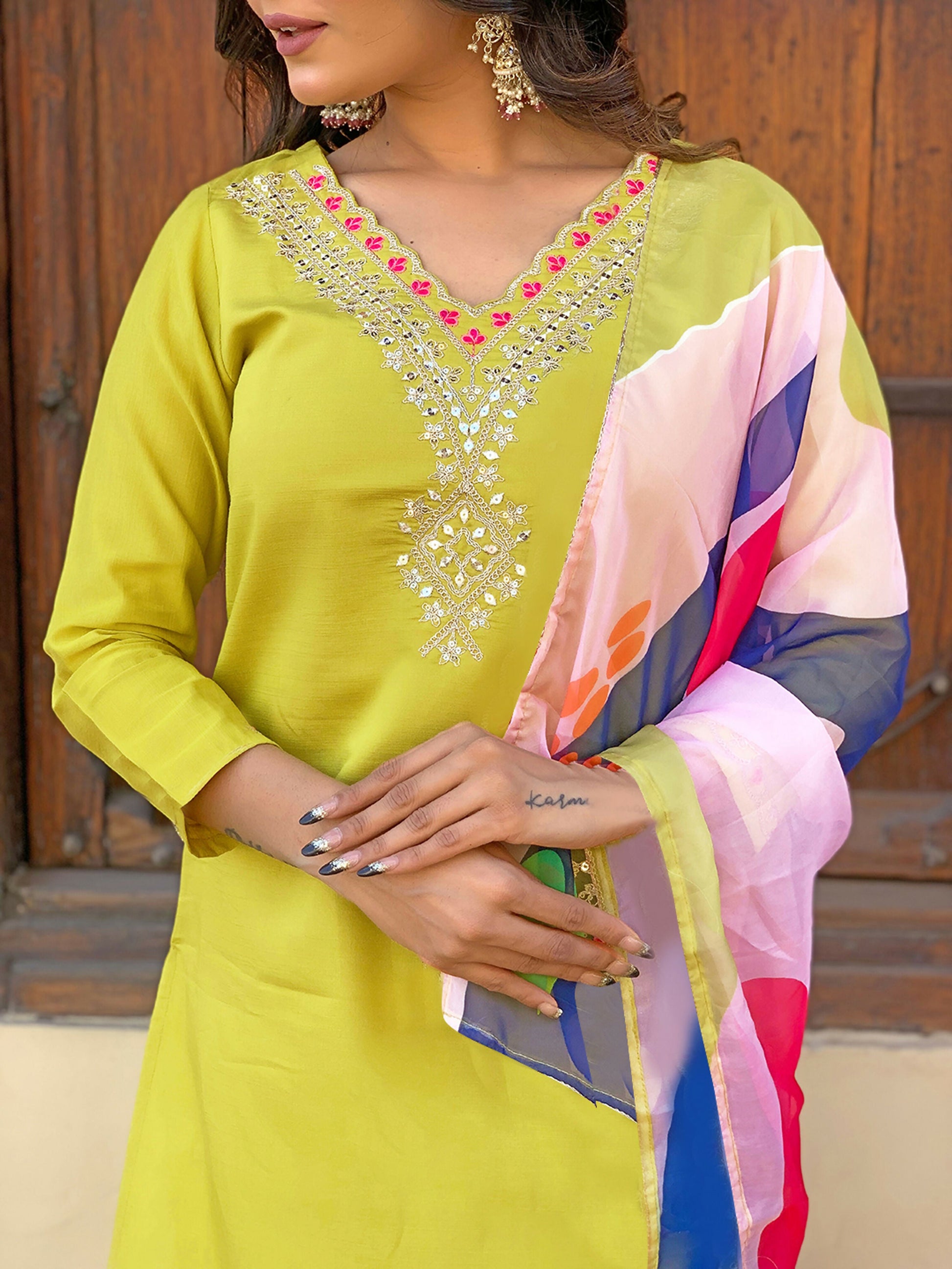 Partywear Designer Viscose Lemon Stitched Suit With Dupatta - Tanisha | Swadesiicart