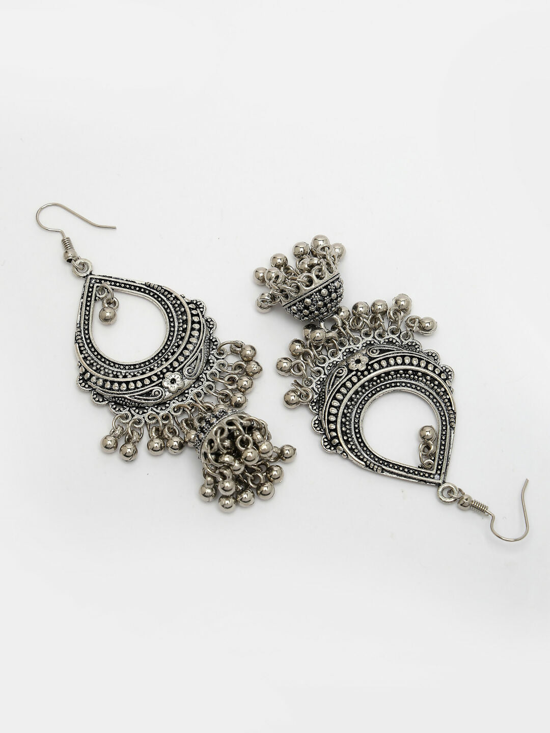 NVR Women's Silver-Plated German Silver Oxidized Jhumka Earrings | Swadesiicart