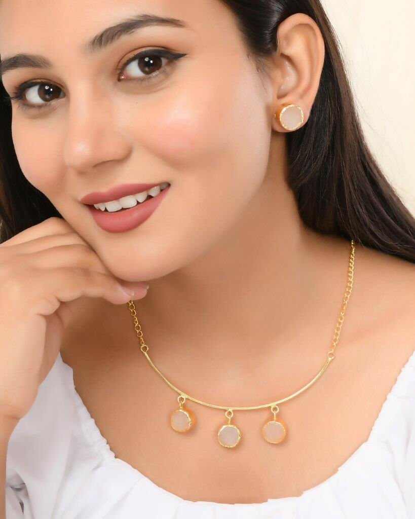 VOJ One Gram Gold-Polished Stone Studded Necklace and Earrings Set - Swadesiicart