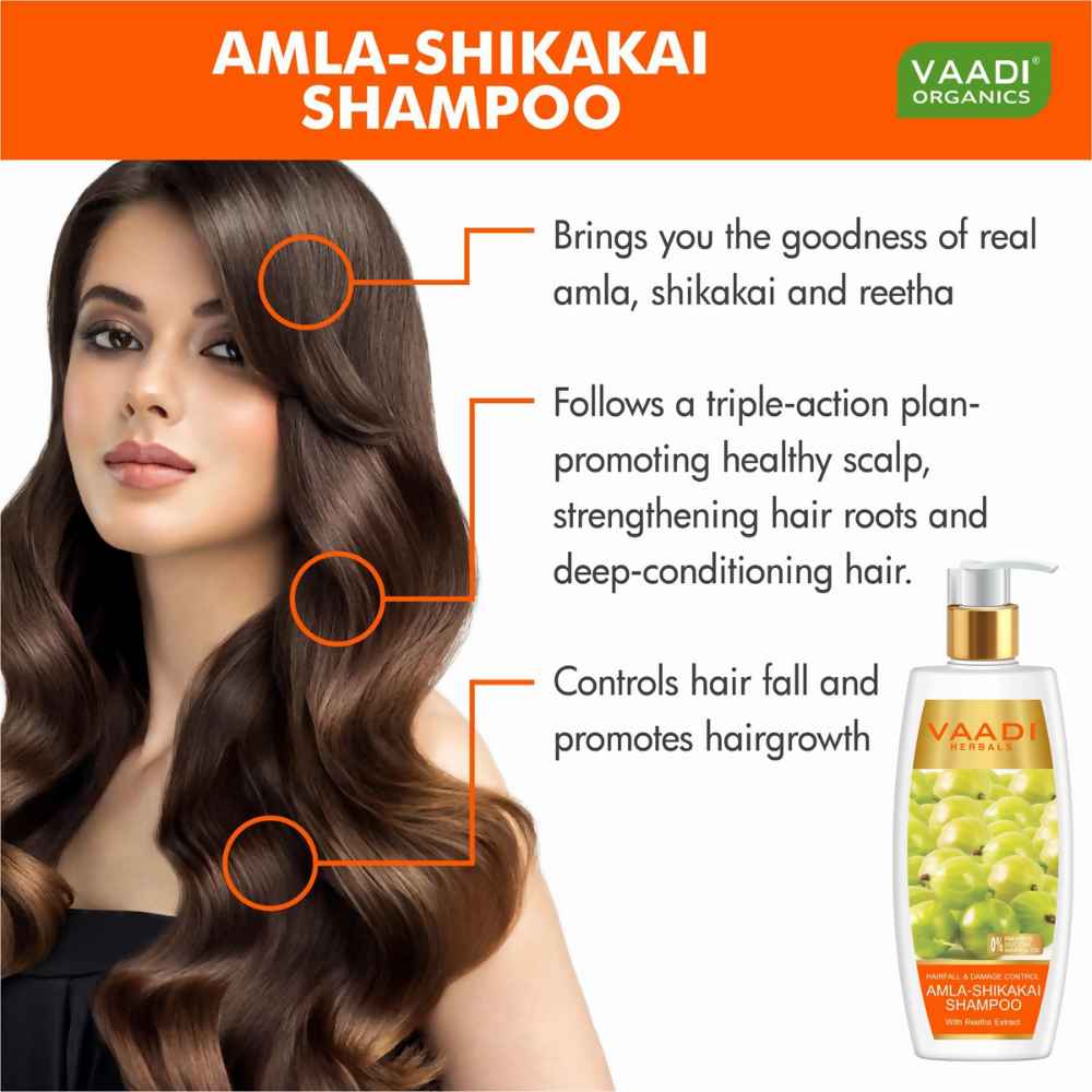 Vaadi Herbals Amla Shikakai Hair Fall and Damage Control Shampoo & Olive Conditioner - Swadesiicart