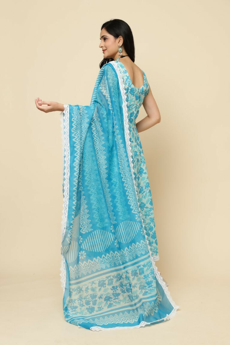Designer Stylish Skyblue Cotton Blend Stitched Suit With Dupatta - Tanisha | Swadesiicart