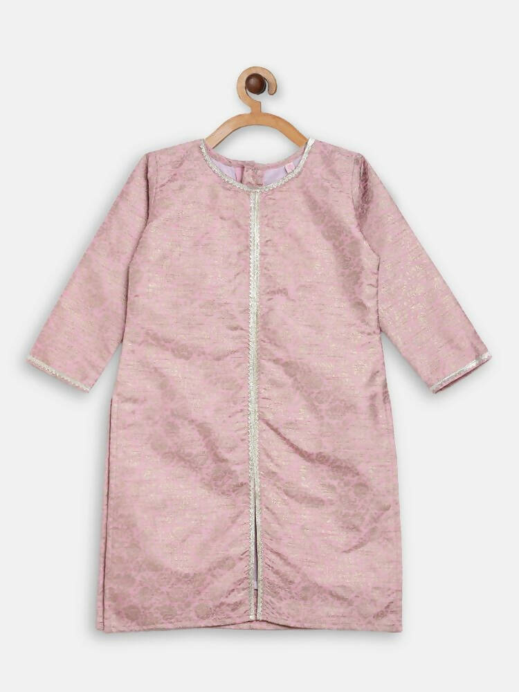 Ahalyaa Pink Poly Silk Straight Kids Kurta Palazzo Set For Girls | Swadesiicart
