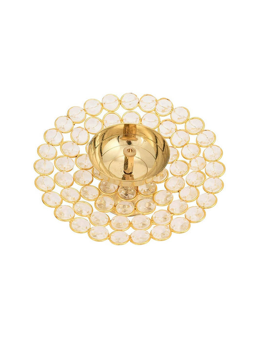 Craftvatika Gold-Toned Crystal Akhand Diya Oil Puja Lamp | Swadesiicart