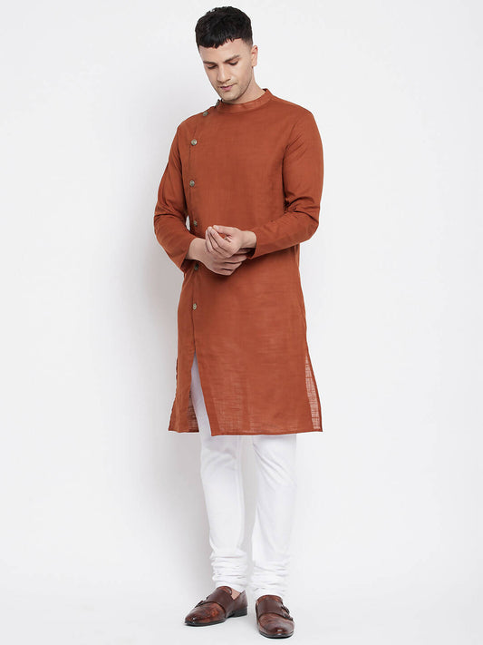 Even Apparels Brown Pure Cotton Men's Sherwani Kurta With Asymetrical Cut | Swadesiicart