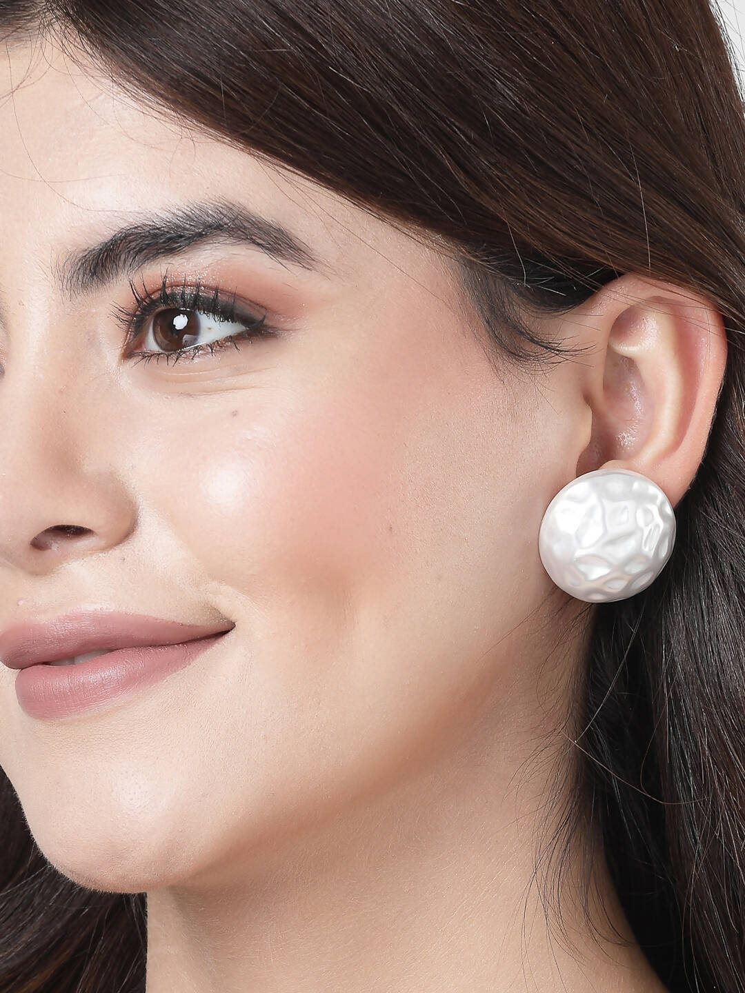 NVR Women's White Color Moon Stud Earrings | Swadesiicart