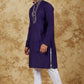 Bluesaanchi Men's Handloom Embroidered Space Blue Kurta Set | Swadesiicart