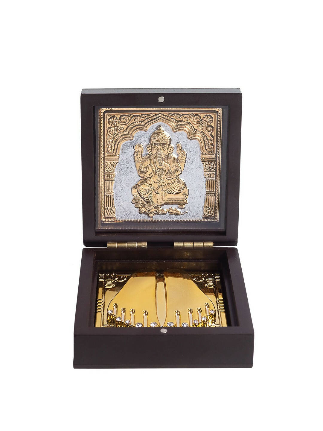 Golden Peacock Brown Wooden Ganesha Prayer Box | Swadesiicart