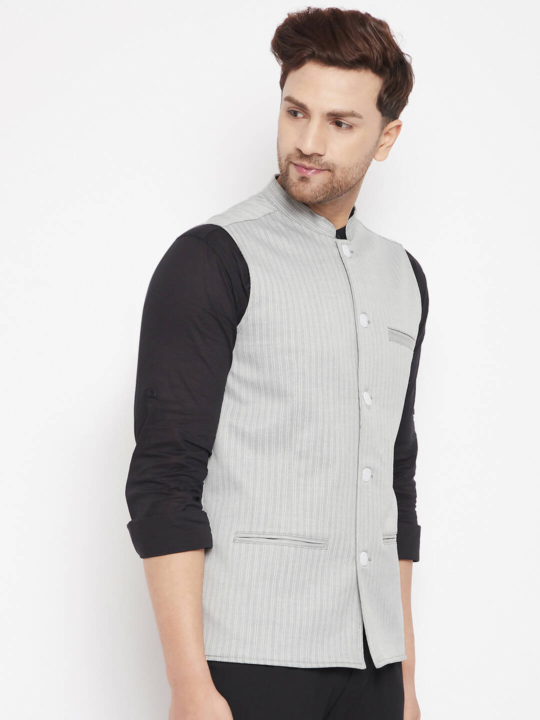 Even Apparels Grey Merino Men Woven Nehru Jacket BF681 | Swadesiicart