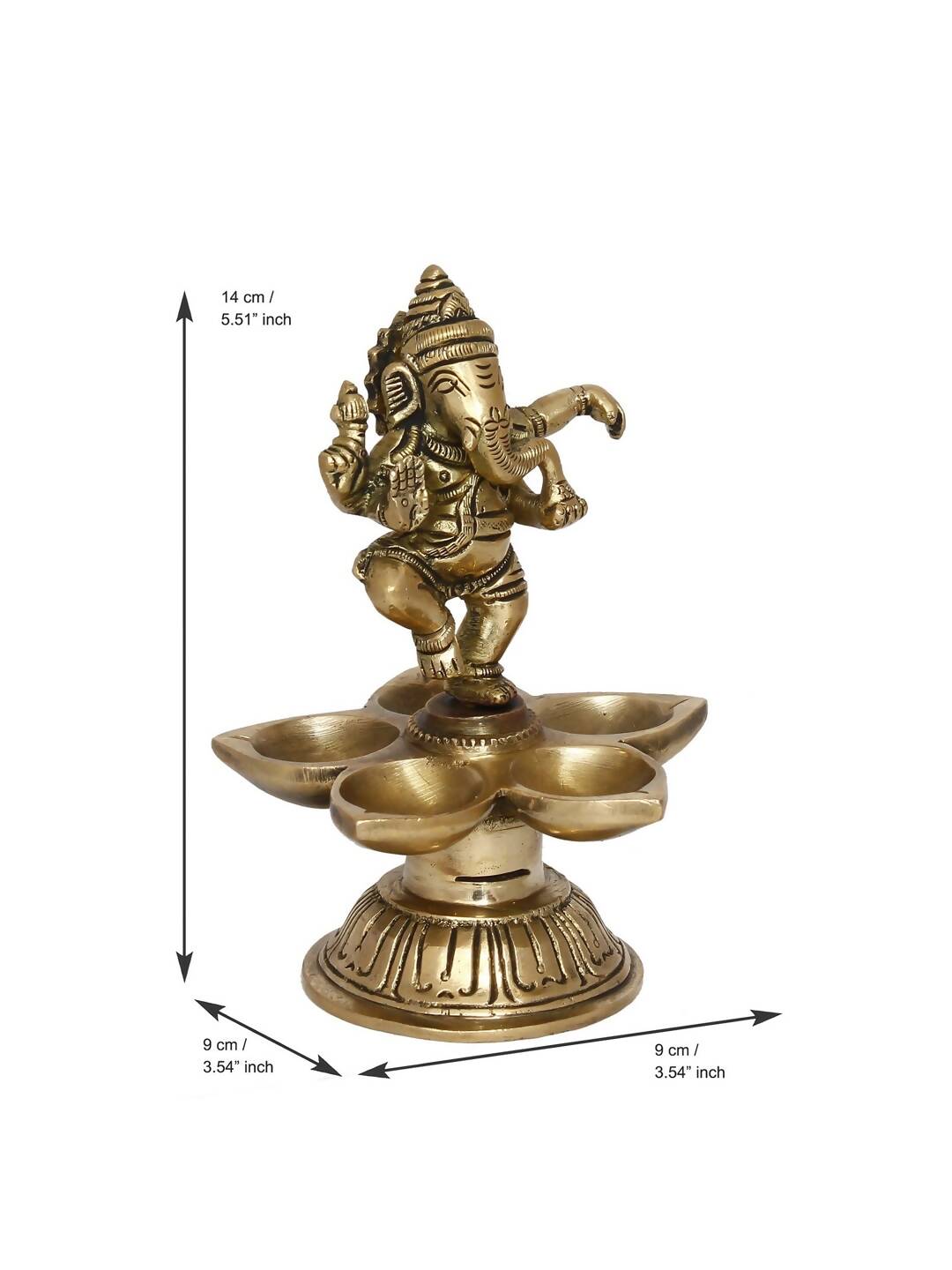 eCraftIndia Gold-Toned Handcrafted Dancing Lord Ganesha Showpiece With Diya | Swadesiicart