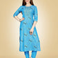 Jyoti Fashion Women's Sky Blue Viscose Rayon Embroidered Kurta Pant Set | Swadesiicart