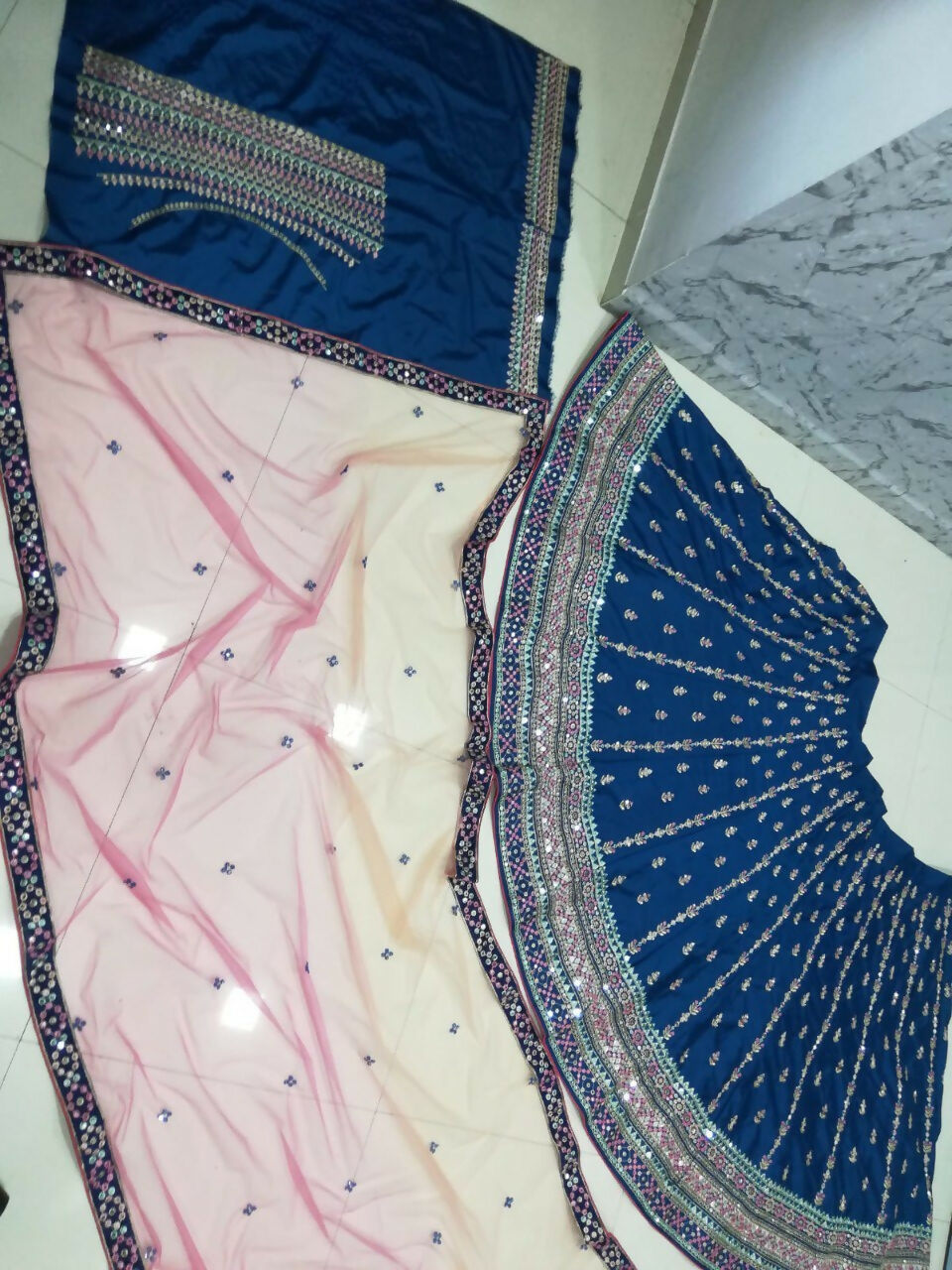 Jyoti Fashion Gorgeous Blue Sequins with Thread & Zari Embroidery Chinon Lehenga Choli with Dupatta | Swadesiicart
