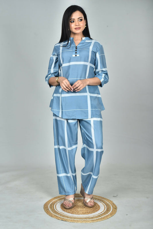 Morchari Digital Print Semi Muslin Co-Ord Set Top & Trouser-Multicolor - Swadesiicart