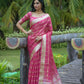 Vishnu Weaves Women's Rani Pink Organza Silk Zari Woven Saree with Blouse - Swadesiicart