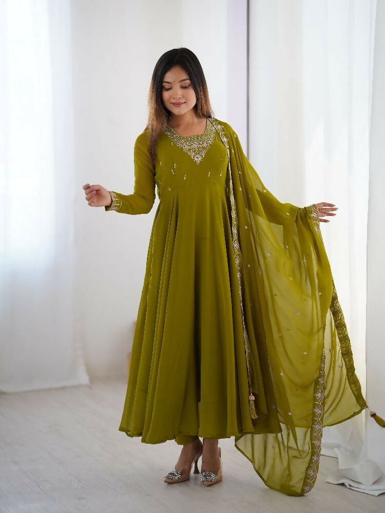 Joban Fashion Mehndi Kurta Set Georgette Sequence Embroidery Work - Swadesiicart