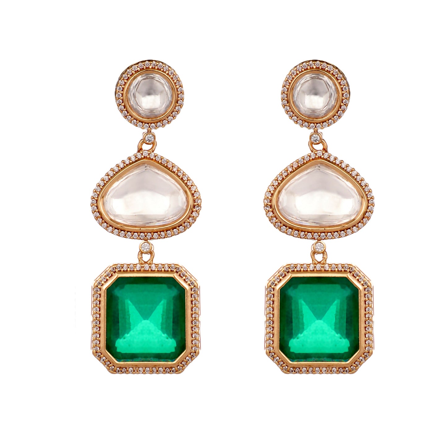 Nuyug Emerald Drop Anti Tarnish Sparkle Earrings | Swadesiicart