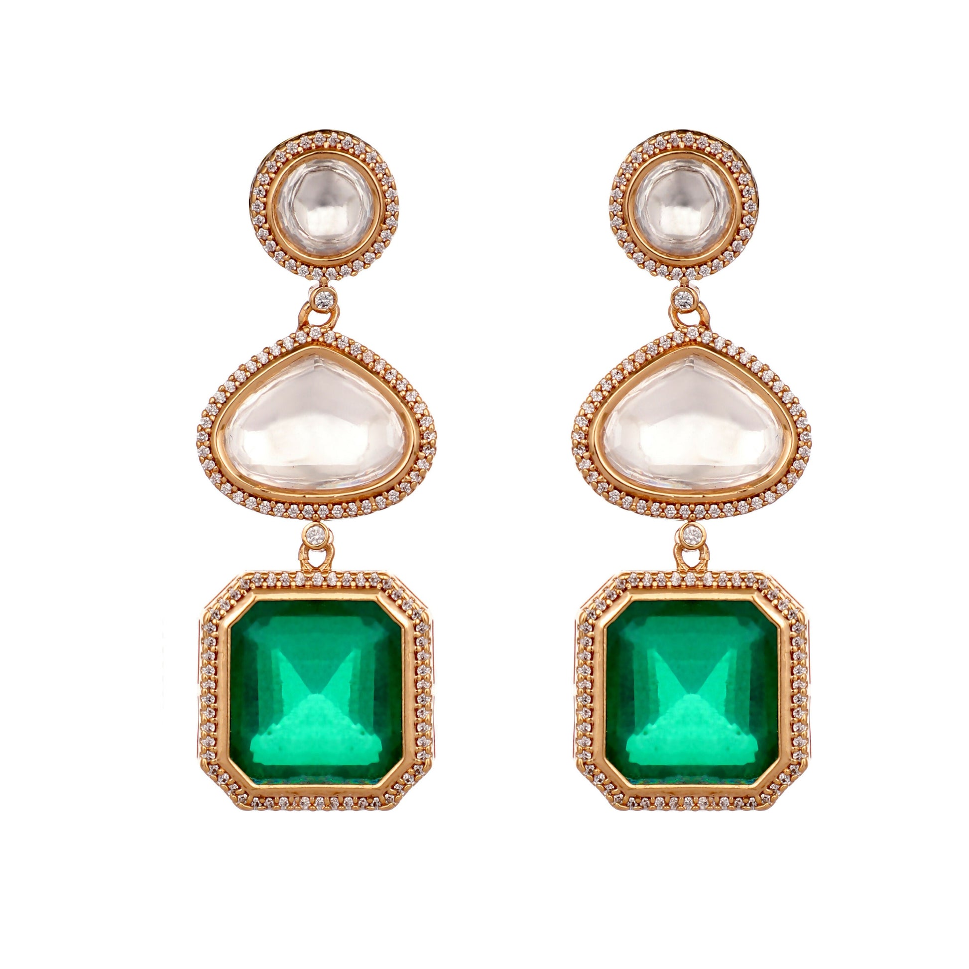 Nuyug Emerald Drop Anti Tarnish Sparkle Earrings | Swadesiicart