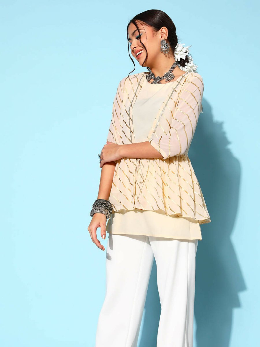 Ahalyaa Off-White Solid Fluid Tie-Up Top | Swadesiicart