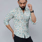 Miravan Men's Spread Collar White & Green Floral Print Slim Fit Shirt | Swadesiicart
