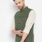 Even Apparels Green Wool Men Woven Nehru Jacket | Swadesiicart