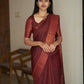 DEIANA'S Beautiful Designer Golden zari Soft Lichi Silk Saree - Brown - Swadesiicart