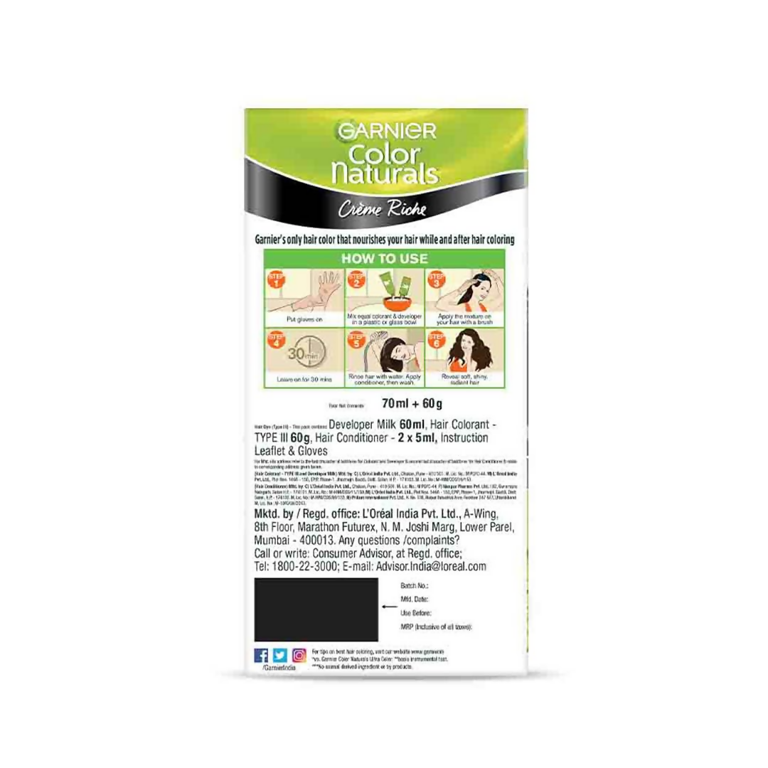 Garnier Color Naturals Creme Riche Hair Color - Shade 1 Natural Black - Swadesiicart