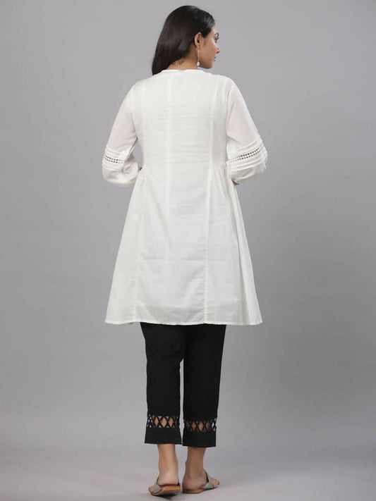 Juniper Women's White Cotton Silk Solid A-Line Kurta | Swadesiicart