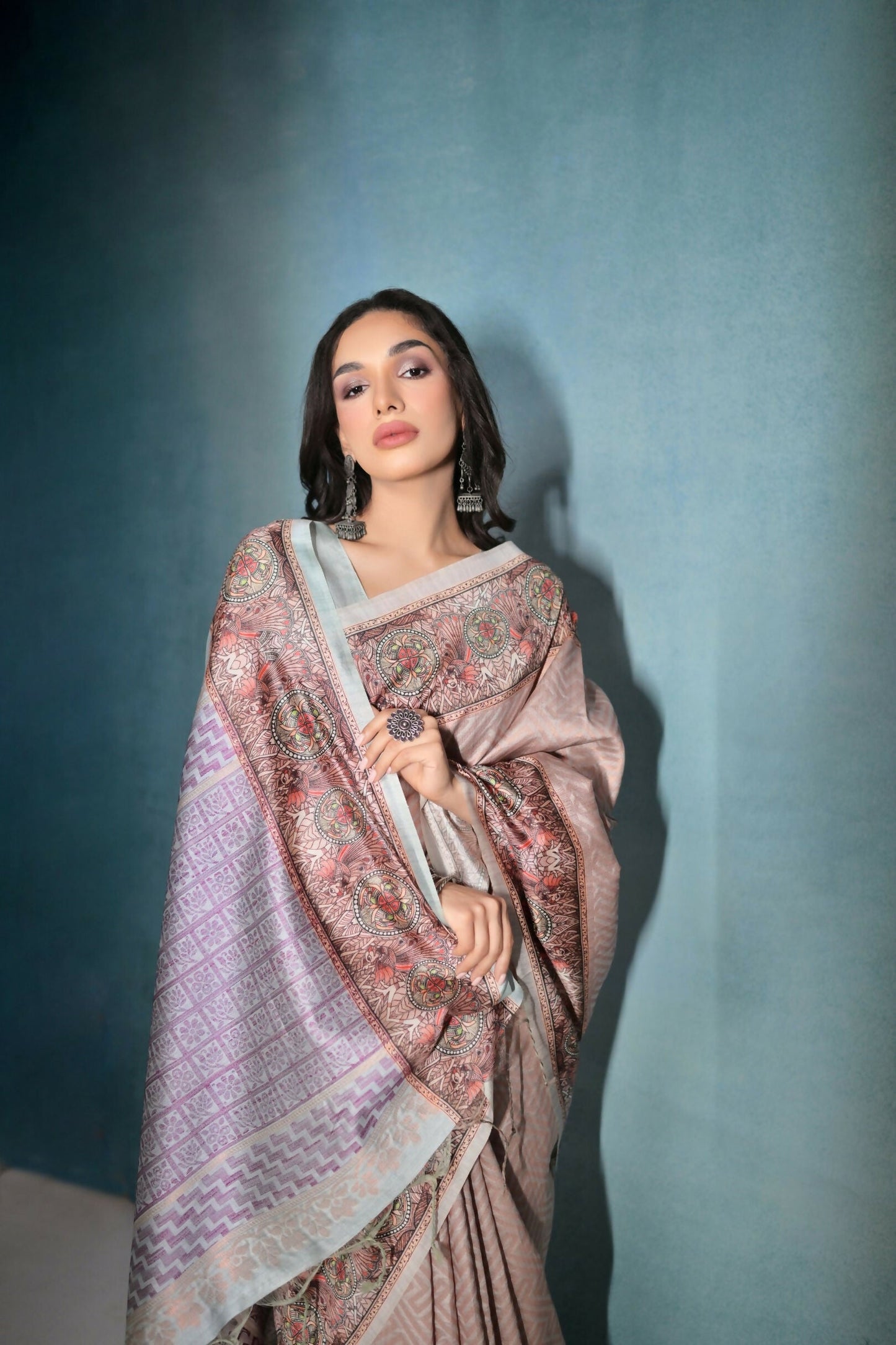 Vishnu Weaves Women's Chiku Cotton Silk Zari Woven Saree with Blouse - Swadesiicart