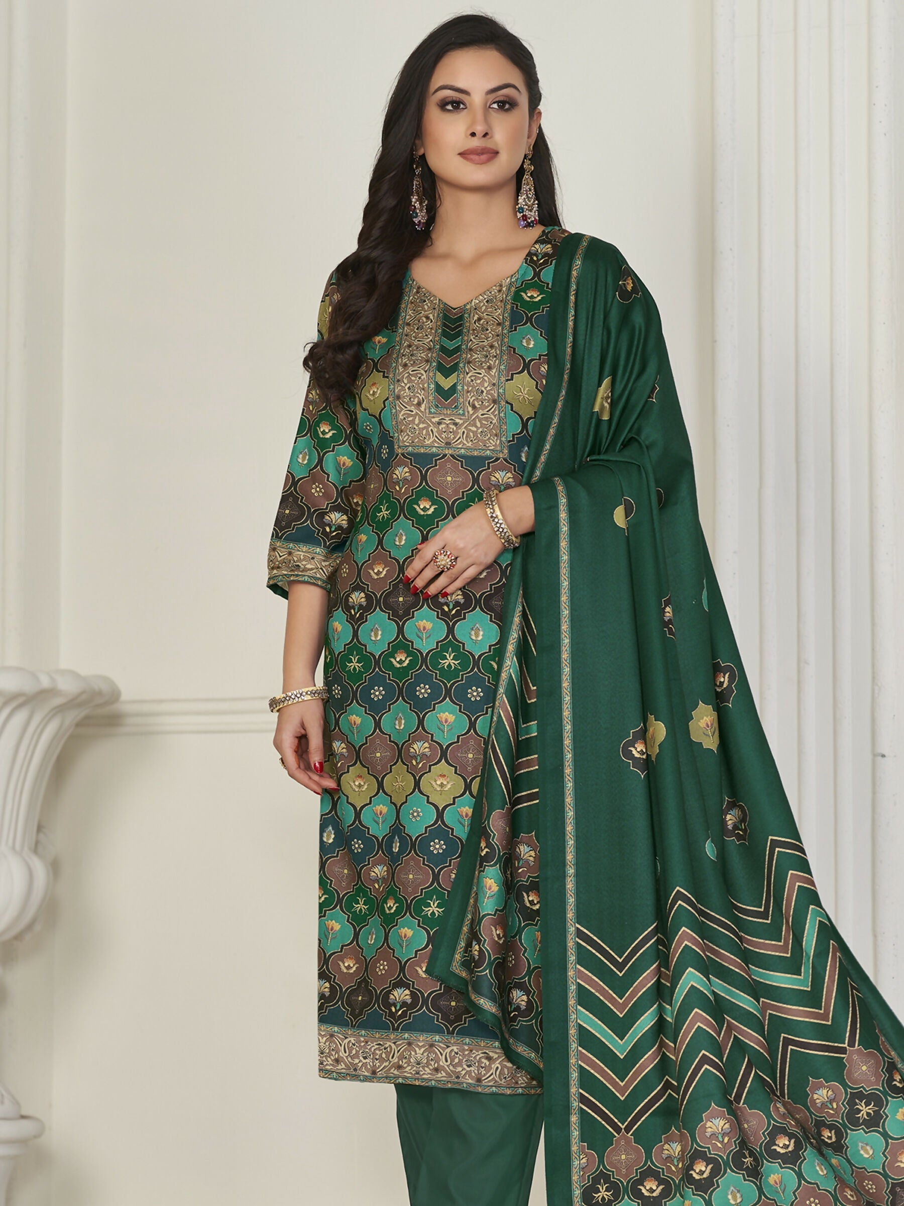 Jyoti Fashion Women's Multicolor Pashmina Digital Printed Kurta with Trouser & Dupatta | Swadesiicart