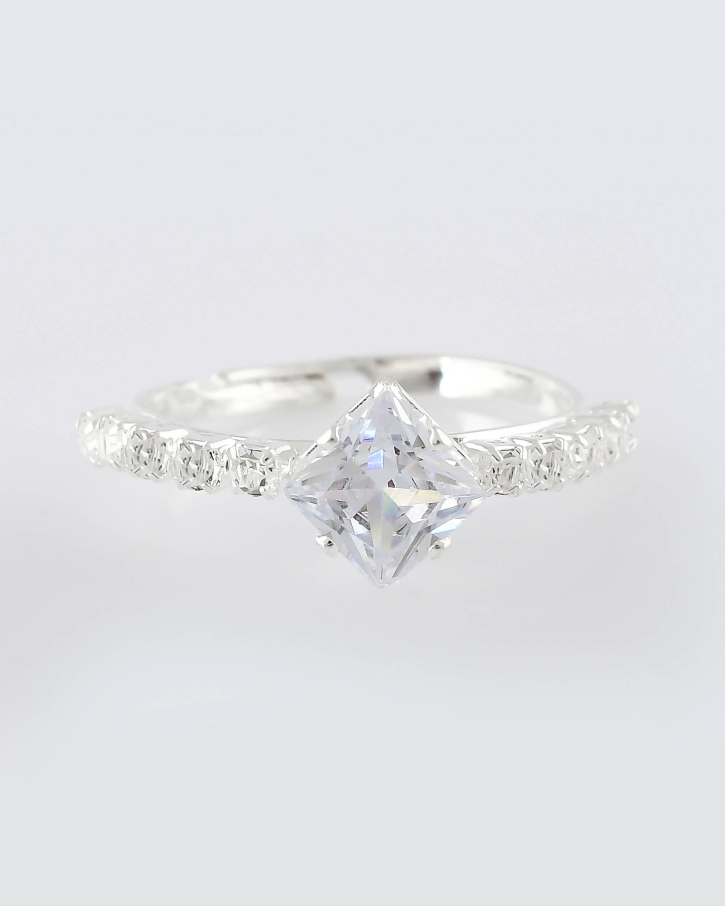 VOJ white CZ-detail Stainless Steel Cubic Zirconia Silver Plated Adjustable Finger Ring | Swadesiicart