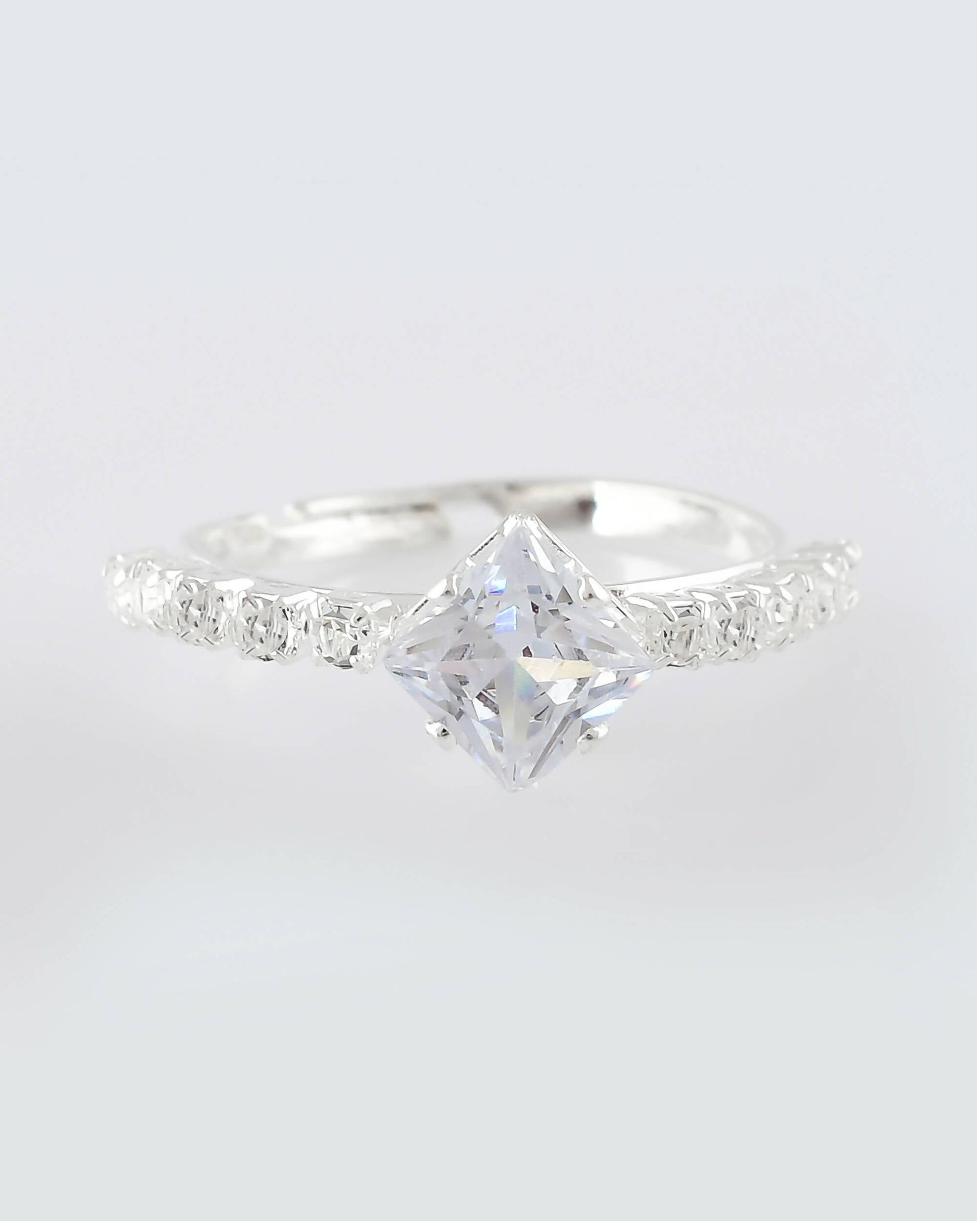 VOJ white CZ-detail Stainless Steel Cubic Zirconia Silver Plated Adjustable Finger Ring | Swadesiicart