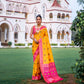 Vishnu Weaves Women's Yellow Patola Banarasi Silk Meenakari Zari Woven Saree with Blouse - Swadesiicart