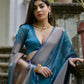 Vishnu Weaves Women's Firozi Soft Tissue Silk Zari Woven Saree with Blouse - Swadesiicart