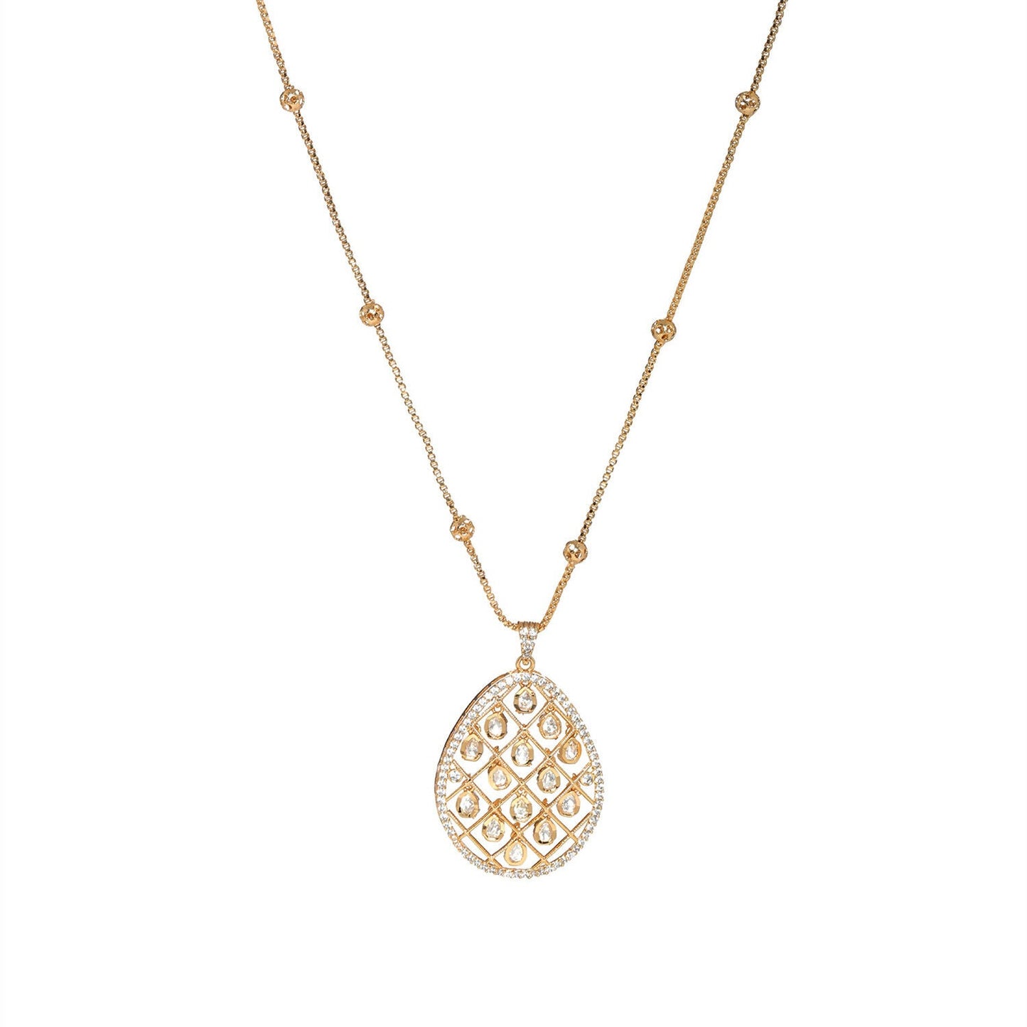 Long Gold Chain with Kundan Jhallar Pendant (Gold) - Ruby Raang | Swadesiicart