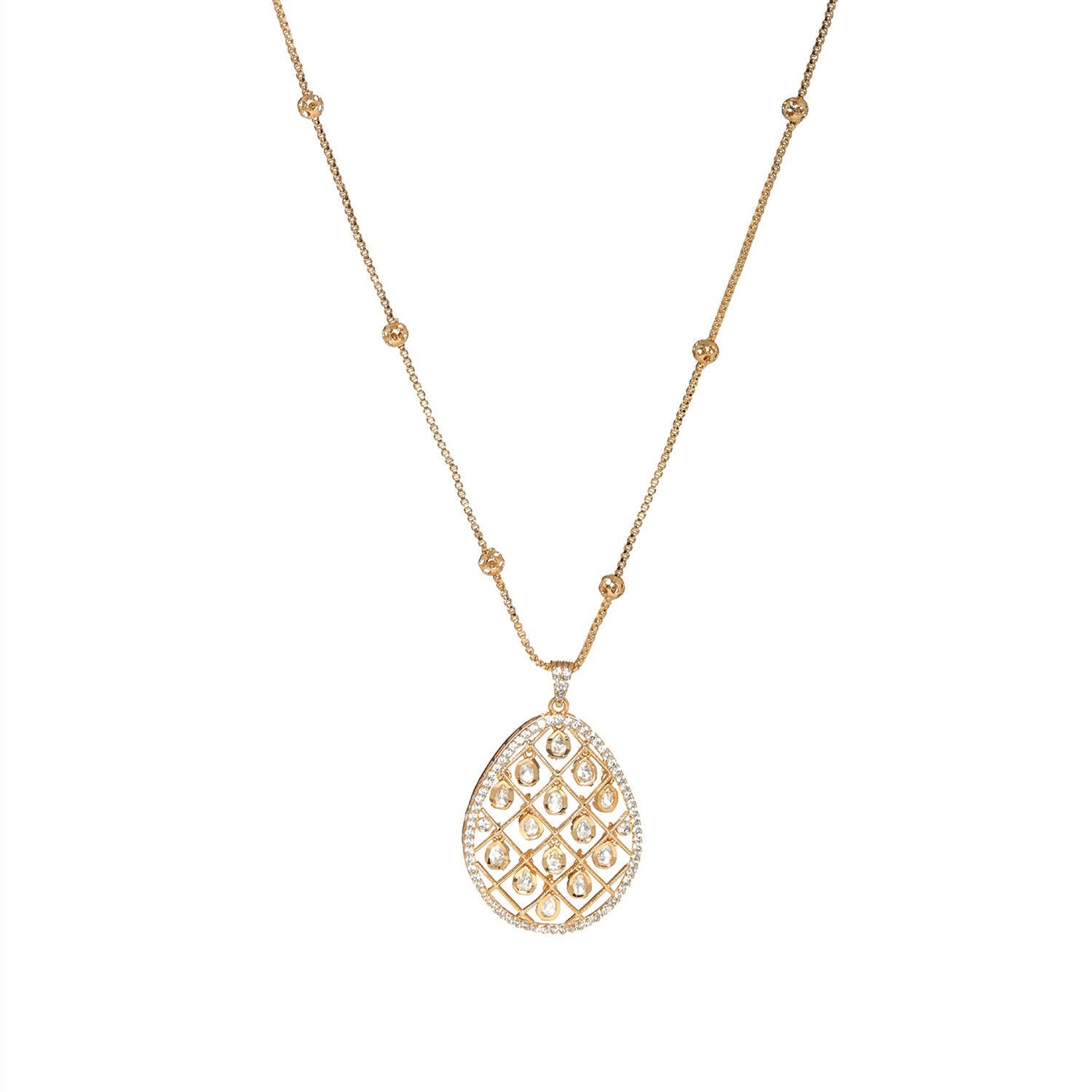 Long Gold Chain with Kundan Jhallar Pendant (Gold) - Ruby Raang | Swadesiicart