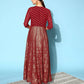 Ahalyaa Women Beautiful Maroon Crepe Brocade Ethnic Dress | Swadesiicart