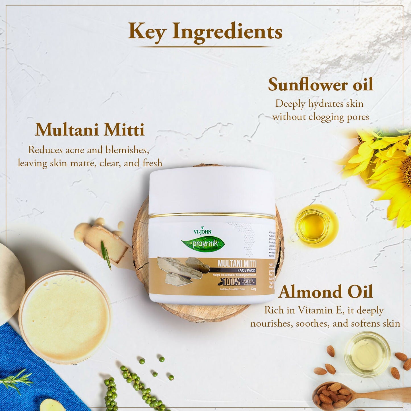 VI-JOHN Prakritik Multani Mitti Face Pack Controls Sebum Made With 100% Natural Bio Actives | Swadesiicart