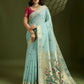 Vishnu Weaves Women's Firozi Muga Cotton Thread Woven Butti with Blouse - Swadesiicart