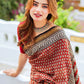 Zibaa Hand-Blocked Pure Maheshwari Silk Red Saree - Small Motifs | Swadesiicart
