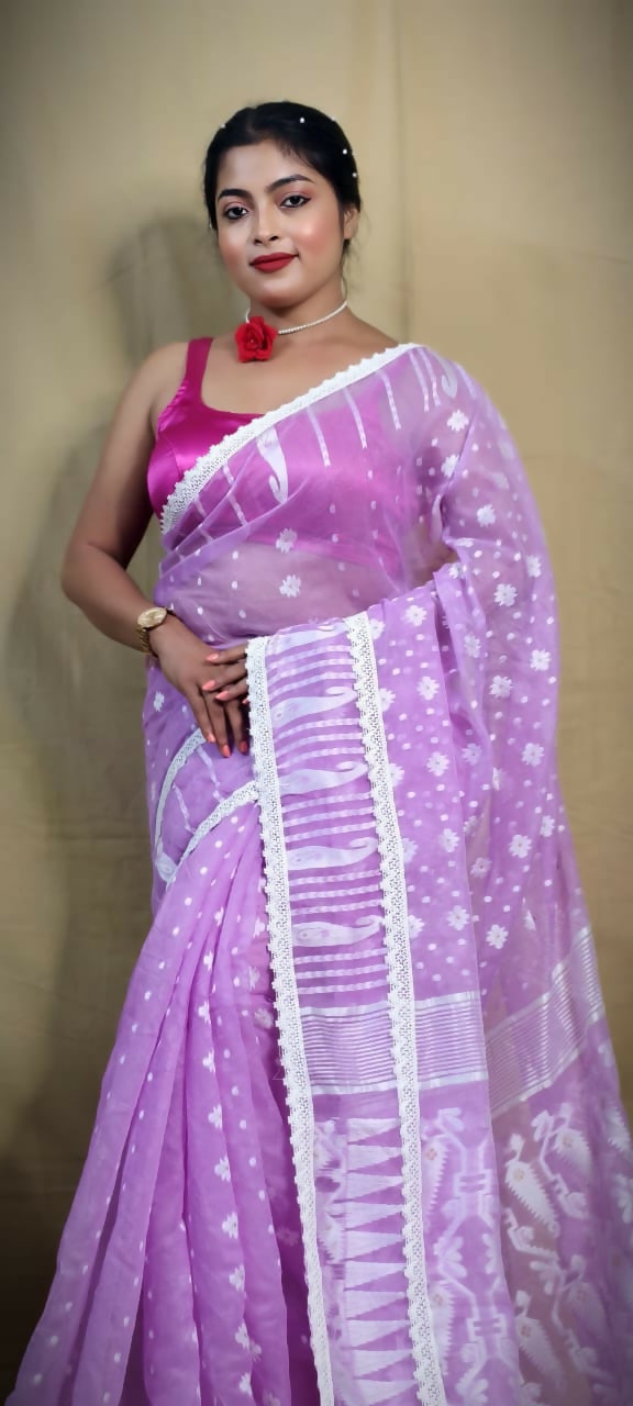 Exclusive Collection Beautiful Purple Jaal Jamdani Saree - Swadesiicart