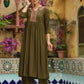 Janasya Olive Rayon Embroidered Kurta & Bottom | Swadesiicart