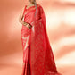Joban Fashion Peach & Red Plain With Weaving Border Banarasi Silk Sarees | Swadesiicart