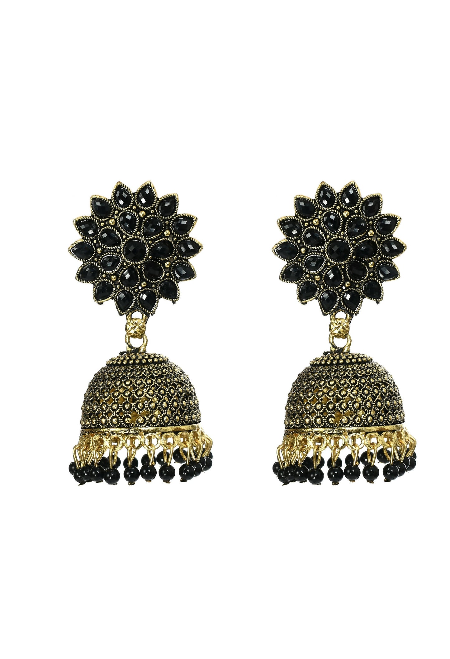 Mominos Fashion Joharkamal Kundan work Jhumka with Black Beads - Mominos Fashion