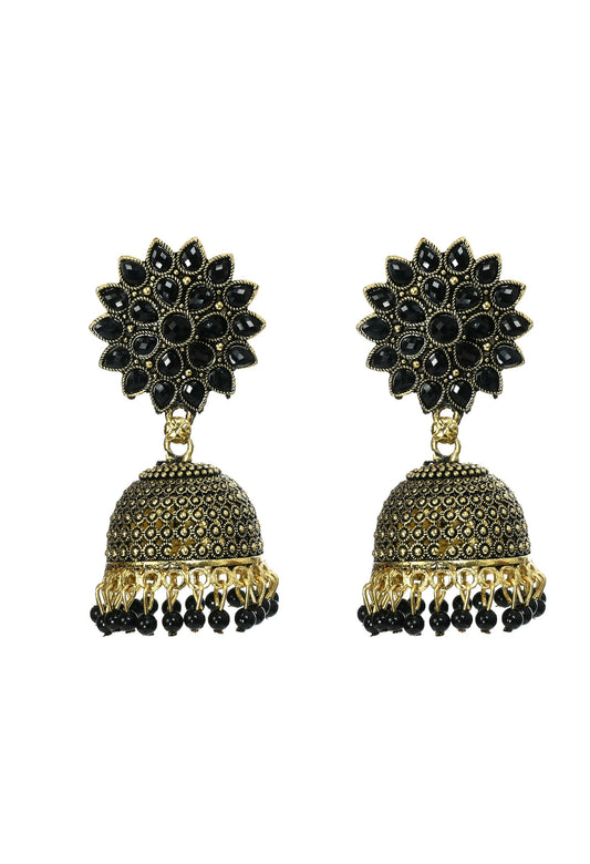 Mominos Fashion Joharkamal Kundan work Jhumka with Black Beads - Mominos Fashion