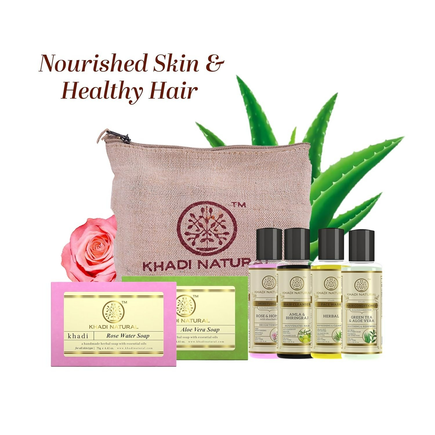 Khadi Natural Travel Kit Skincare & Haircare Essentials On-The-Go - Swadesiicart