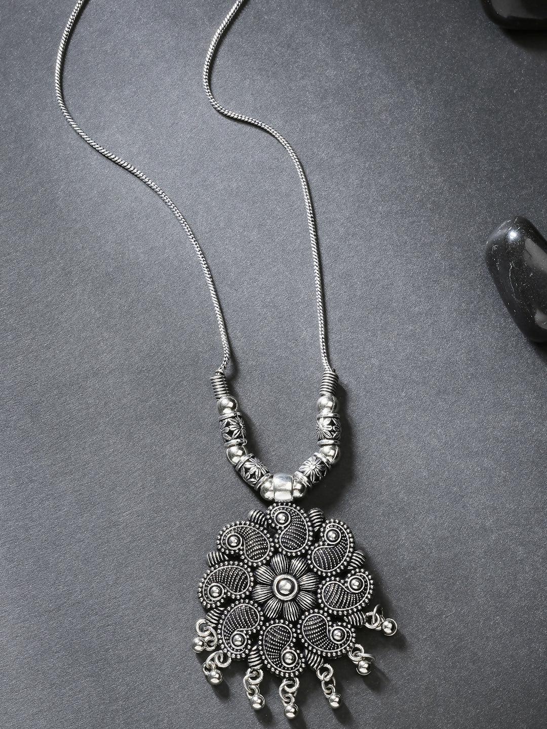 NVR Women's Silver-Toned Floral Shape Pendant with Chain | Swadesiicart