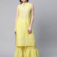Ahalyaa Women Yellow Colour Pure Cotton Glitter Print Kurta Palazzo Set | Swadesiicart