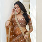 Aastha Fashion Brown Butterfly Net White Cotton Thread Work And Sequence Work Embroidery Wedding Wear Lehenga Choli