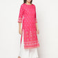 Aniyah Rayon Screen Print Fuchsia Straight Kurta - Swadesiicart