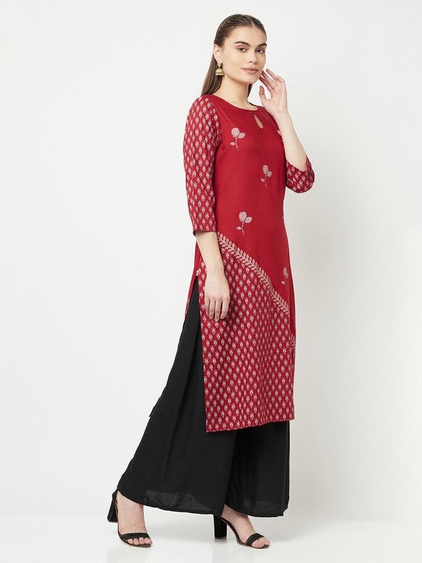 Aniyah Rayon Digital Screen Print Maroon Straight Kurta - Swadesiicart